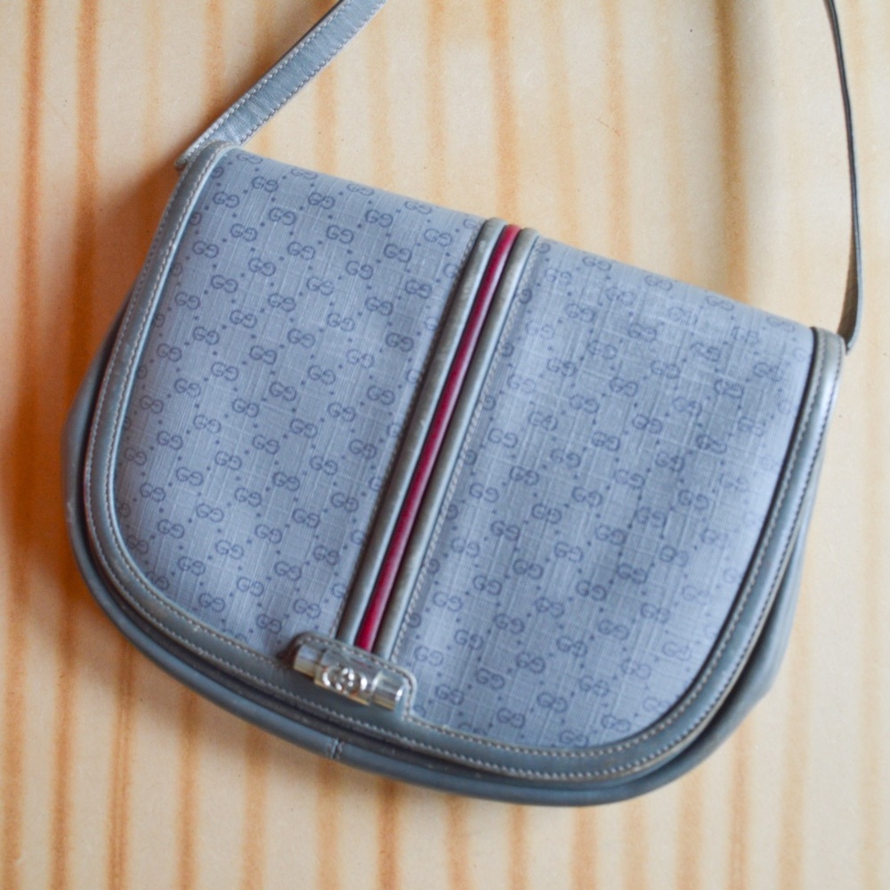 Vintage Gucci Coated Canvas and Leather Crossbody Bag
